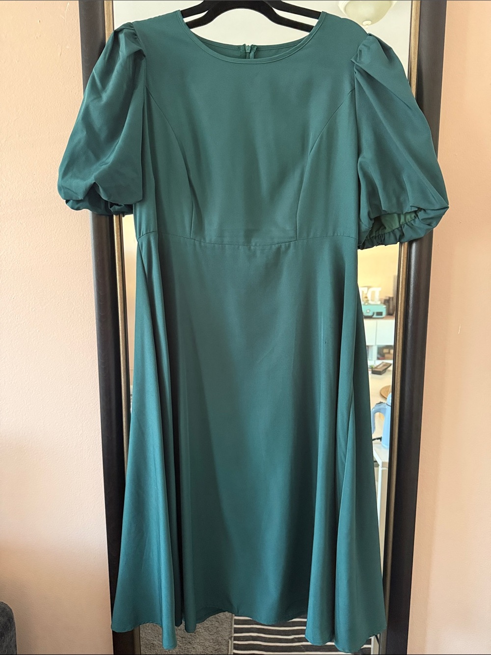 SHEIN Teal Puff Sleeve Midi Dress